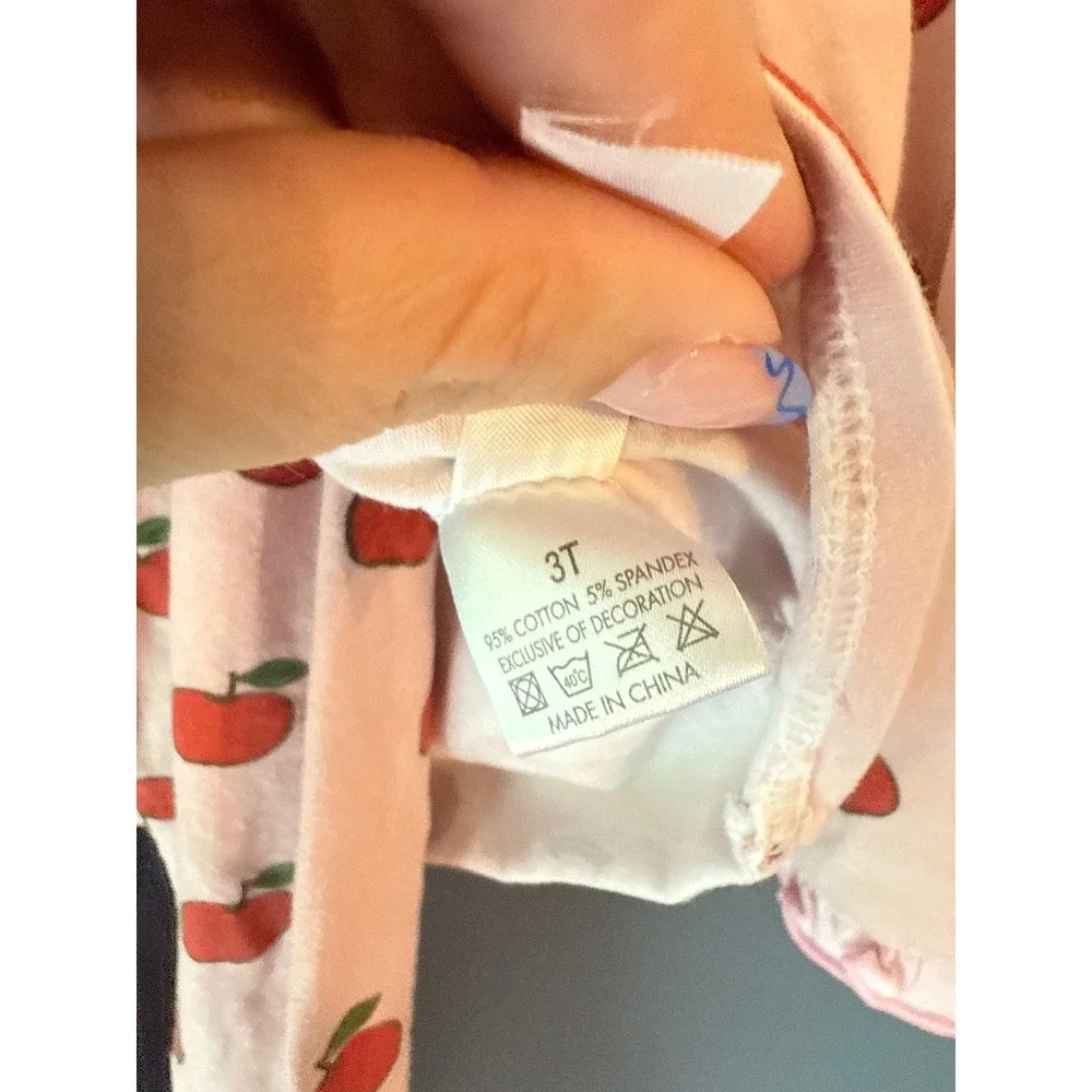 Cecil and Lou Girls Pink Apple Print Ruffle set